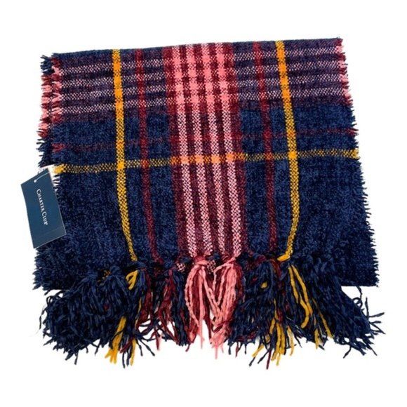 CHARTER CLUB Patterned Wrap Scarf - Navy- NWT - Picture 2 of 4